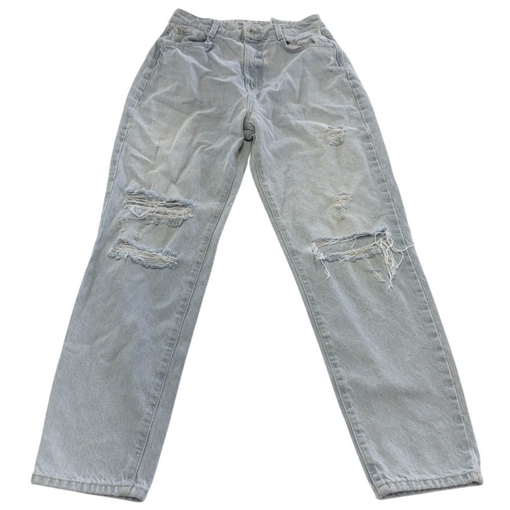 Zara Jeans Women Size 4 Light Blue Distressed High‎ Rise Straight Leg Grunge